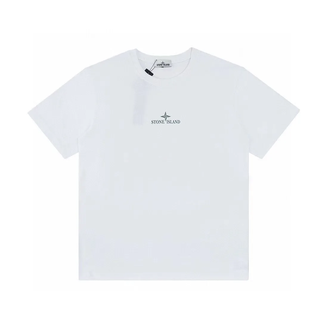 W609#P110💰 Stone Island compass big logo on the back logo printed short-sleeved men's and women's loose casual T-shirt Made of 260g combed cotton 32-count double yarn, double thread and two needles to press the thread, no deformation after long-term washing, imported 3D printing, no fading, no cracking, genuine pattern making, double tag wash, original packaging, color: black - white, size M - XXL
